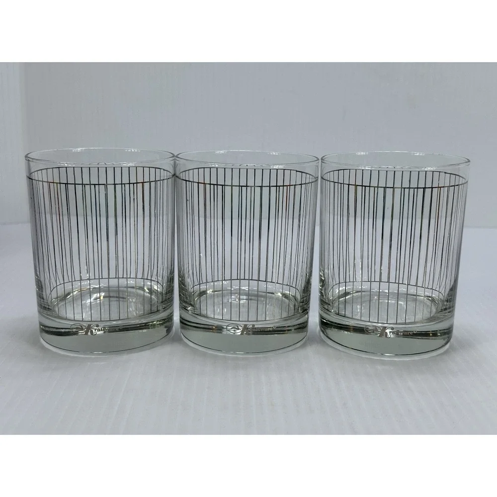 Vintage Kraftware Silver Pinstripe Pattern‎ Glasses Barware Bar Drink Ware